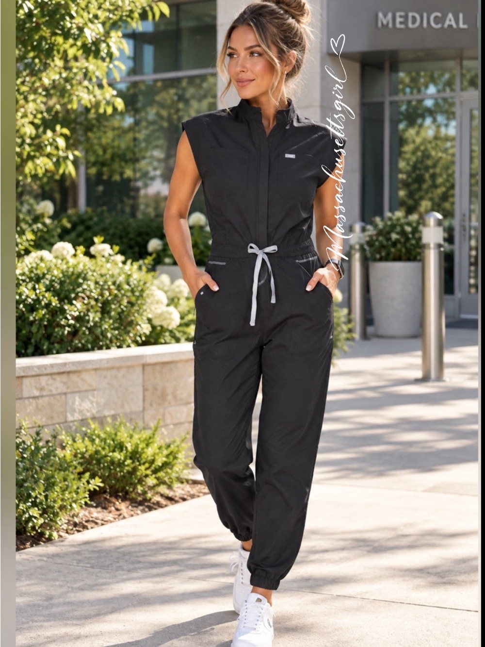 FIGS Rafaela Jogger ScrubJumpsuit Black Size Medium NWT